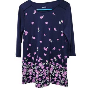 Blair Tunic Top Size Small Navy Blue Floral Stretch